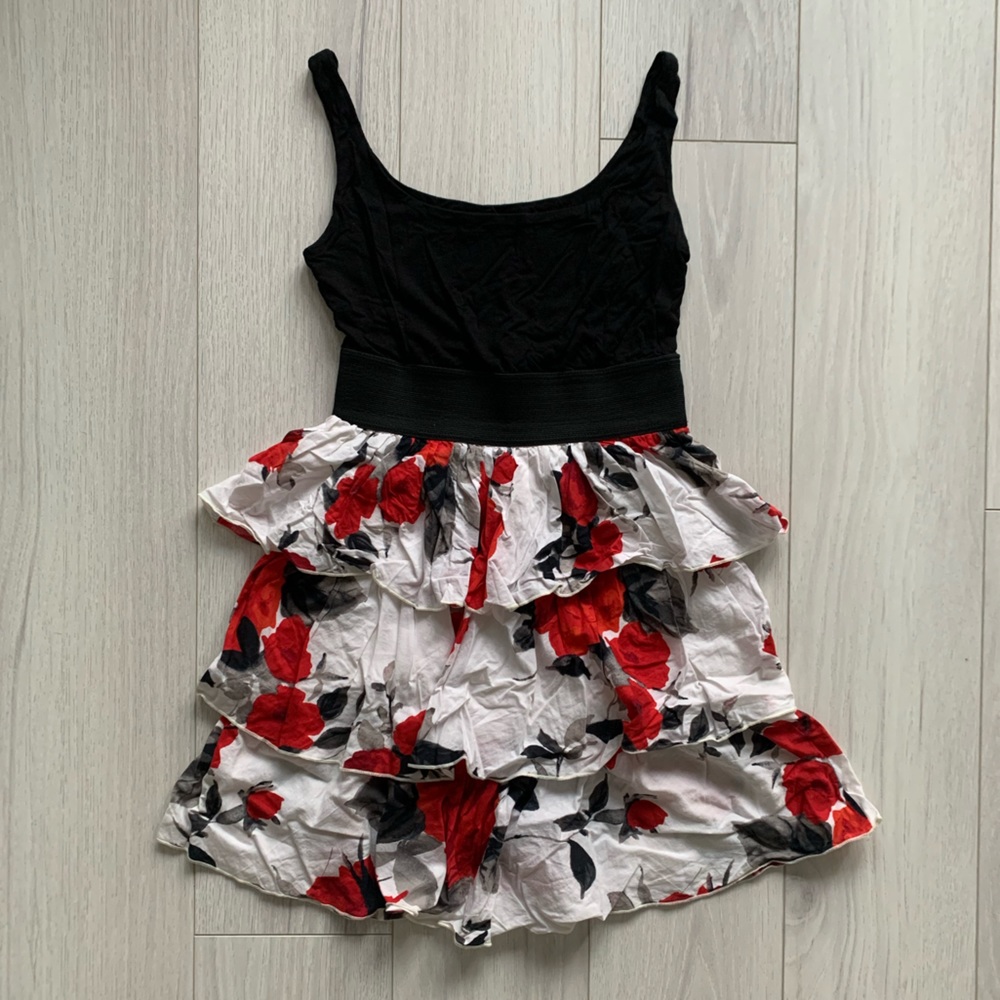 Mendocino red floral dress with elastic waist